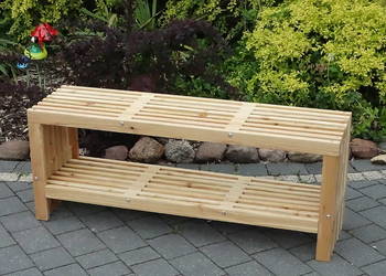 Drewniana ławka ażurowa – Siedzisko / Półka na buty – 115 cm – Styl Loft