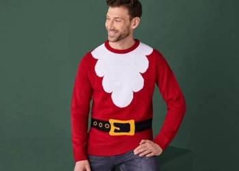 Sweter świąteczny męski Święty Mikołaj broda z efektem LED