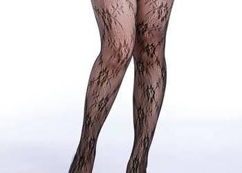 Rajstopy koronkowe kabaretki czarne kwiatki