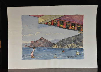 Akwarela z 1986 r. Widok z Calpe w Hiszpanii