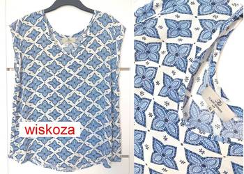Bluzka XL 42 biała niebieskie kwiaty wiskozowa