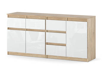 Komoda 5 Szuflad 160cm Nowoczesna Szafka Duża Do Salonu Sonoma Biały Połysk