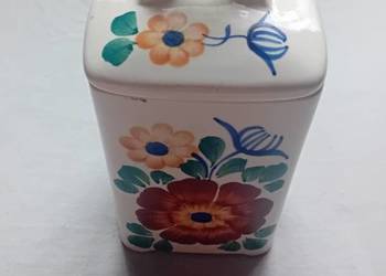 Fajansowy ręcznie malowany pojemnik kuchenny Włocławek. Mal. Cichoracka.