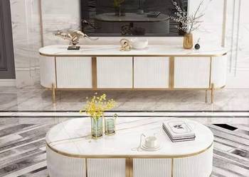 Szafka RTV złota kremowa Omega z blatem marmurowym 200x40x60