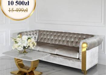 Sofa Glamour AVIATOR Złota Pikowana Ekskluzywna z Dekorami XXL