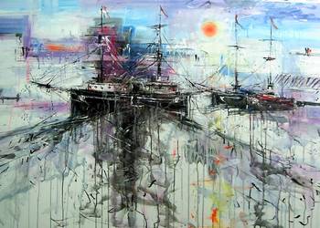 obraz na płótnie 120x80 "Łodzie w porcie"