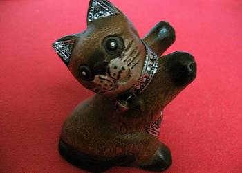Kot - Elegancki kotek drewniany - figurka stara - 10 x 7 x 5 cm
