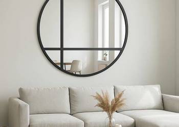 Lustro SHANTI LOFT – okrągłe loftowe ze szprosami w czarnej matowej ramie