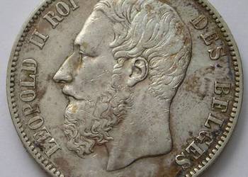 BELGIA 5 FRANKÓW 1873 - KRÓL LEOPOLD II - SREBRO