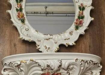 UNIKAT CAPODIMONTE LUSTRO Z KONSOLĄ ZŁOCONE ZDOBIONE PEŁNOPLASTYCZNYMI RÓŻA