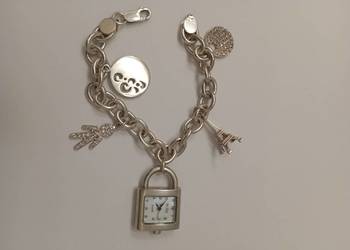 Bransoletka srebrna z zegarkiem i zawieszkami