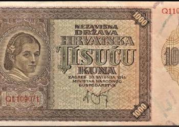 CHORWACJA 1941,1000 kuna EF! Gratis wysyłka!