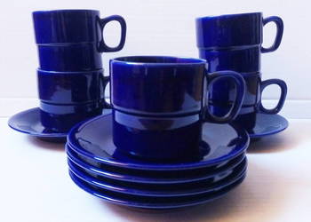 6 kobaltowych filiżanek Ania porcelit Tułowice vintage PRL