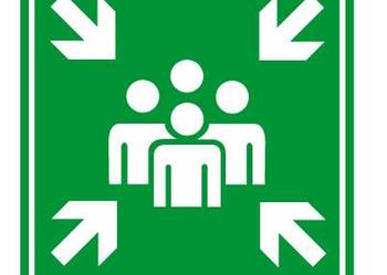 Naklejka BHP miejsce zbiórki do ewakuacji 100x100mm AAE007