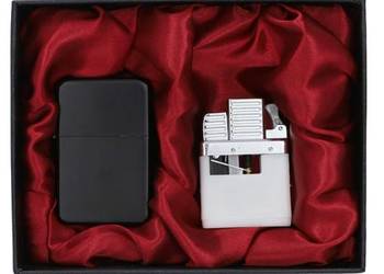 Czarna Zapalniczka Benzynowa w Zestawie z Wkładem Gazowym 2w1 Gentelo