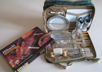 Zestaw grillowo - piknikowy z wyposażeniem + grill przenośny