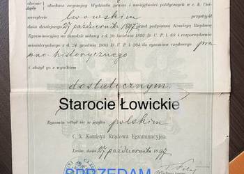 Świadectwo z egzaminu rządowego Lwów 1897 rok