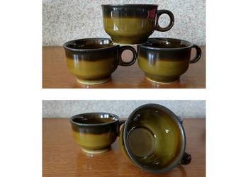 retro vintage antyk prl filiżanki Niewiedzielski oliwkowe porcelit pruszków