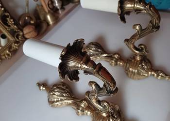 Komplet dwóch, pięknych, masywnych. dużych, mosiężnych kinkietów.