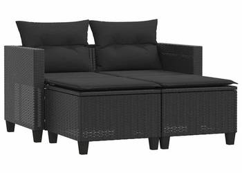2-osobowa sofa ogrodowa z podnóżkami, czarna, polirattan（SKU:365791）