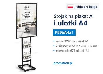 Czarny stojak na plakat A1 i ulotki A4, ekspozytor do recepcji i biura