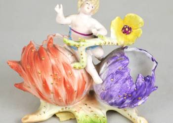 Figurka amorek i kwiaty w stylu secesyjnym, biskwit Niemcy ok. 1900r