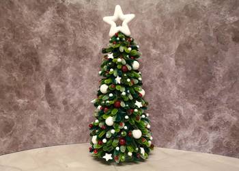 Choinka świąteczna (biało-czerwona, rękodzieło, LED, 35 cm)