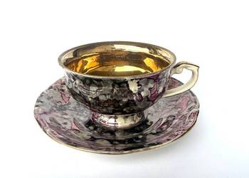 Filiżanka marmurek Tułowice rzadki fioletowo‑srebrny kolor PRL polski desig