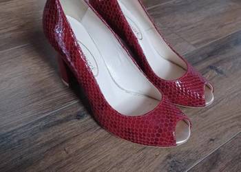 Buty czerwone czółenka obcasy skórzane Kopciuszek rozm.37