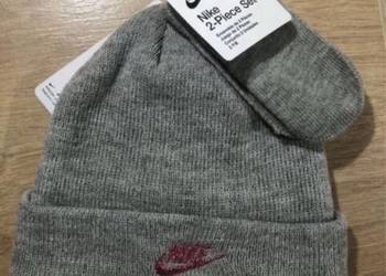 Czapka dziecięca NIKE 74 6-12msc z rękawiczkami szara różowa