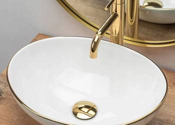 Umywalka Nablatowa 40x34 biała ZŁOTY pasek GOLD EDGE