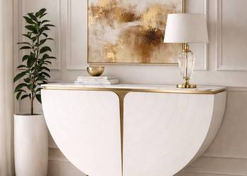 Biała konsola glamour półokrągła Vellora 140x35x86