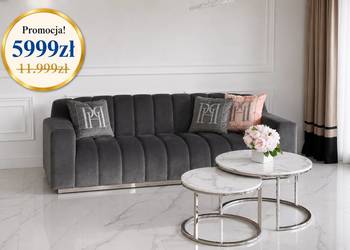 Nowoczesna sofa 3 osobowa szara na srebrnej nodze
