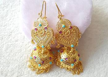 Długie orientalne kolczyki złoty kolor Bollywood Arabia jhumki etno boho hi
