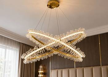 Żyrandol kryształowy nowoczesny złoty lampa wisząca dwupiętrowa glamour