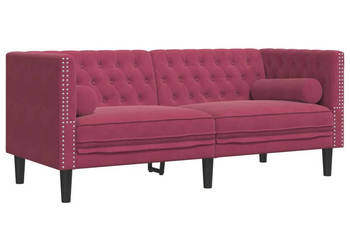 Sofa Chesterfield z wałkami dwuosobowa bordowa aksamit WM-372687