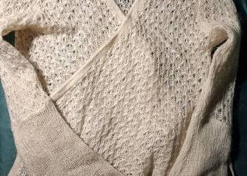 Ażurowy sweter kardigan kopertowy z moherem M/L 38/40