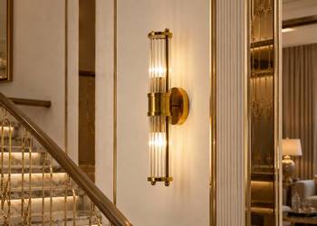 Podłużny Kinkiet Kryształowy RONALD Złoty Designerska Lampa Ścienna Glamour