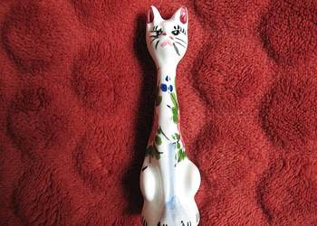 Kot - ręcznie malowany kotek - stara figurka ceramika - 9,5 x 3 x 2 cm