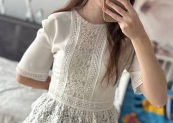Bardzo elegancka bluzka ecru z baskinką r. S ZARA