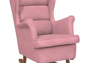 vidaXL Fotel bujany z uszak, różowy aksamit i lite drewno(SKU:329367)