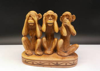 Figurka zabytkowa Trzech Mądrych Małp z żywicy