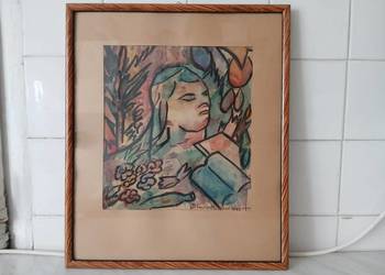 Stary obraz portret polski Melpomena Wygrzywalska ZPAP prl