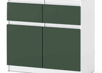 Komoda Wysoka 2 Szuflady Oleksa 80cm Pojemna Szafka Biała Butelkowa Zieleń