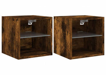Ścienne szafki TV z LED 2 szt. przydymiony dąb 30x285x30 cm WM-836982