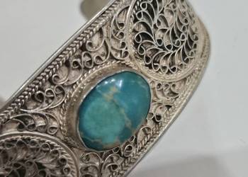 Srebrna bransoletka z Turkusem/Chryzokola 925 Vintage Boho