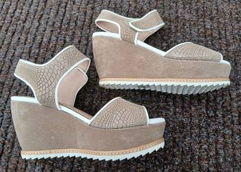 36 sandały damskie na koturnie 9 cm Sacha London beżowe 23cm Skórzane