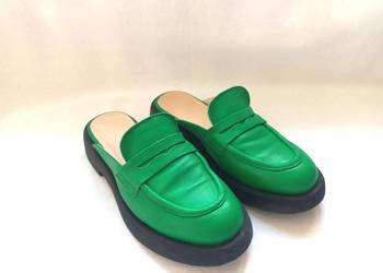 Klapki zielone Mule damskie r. 37,5-38 SKÓRA Platforma stan bdb