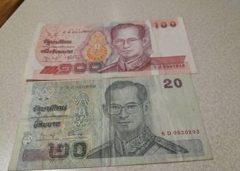 Banknoty 20 , 100 baht Tajlandia