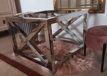 Elegancki stelaż pod stolik kawowy glamour stal nierdzewna
